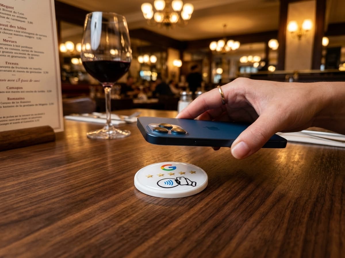 Puce NFC NovaTap discrète sur une table de restaurant